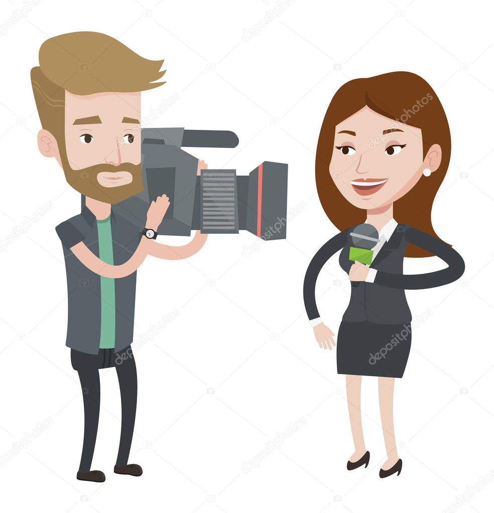 TV reporter and operator vector illustration.