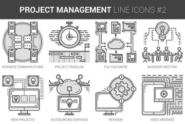 Proje Yönetimi satır Icon set.
