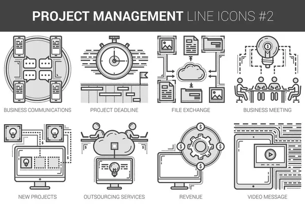 Project management linje Ikonuppsättning. — Stock vektor