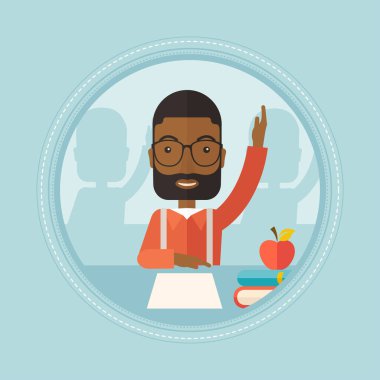 Öğrenci el bir cevap için sınıf yetiştirme.