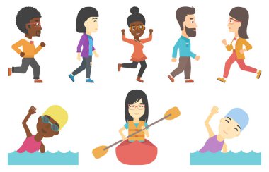 Vektör iş ve spor karakter kümesi.