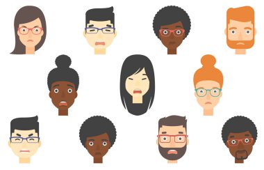 İnsan yüzlerini farklı duygular ifade kümesi.