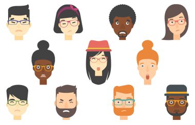 İnsan yüzlerini farklı duygular ifade kümesi.