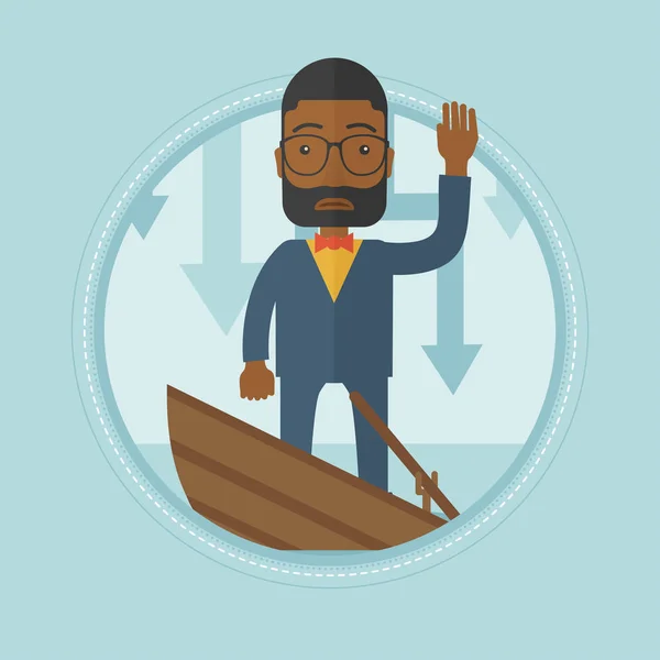 Businessman standing in sinking boat. — Stock Vector