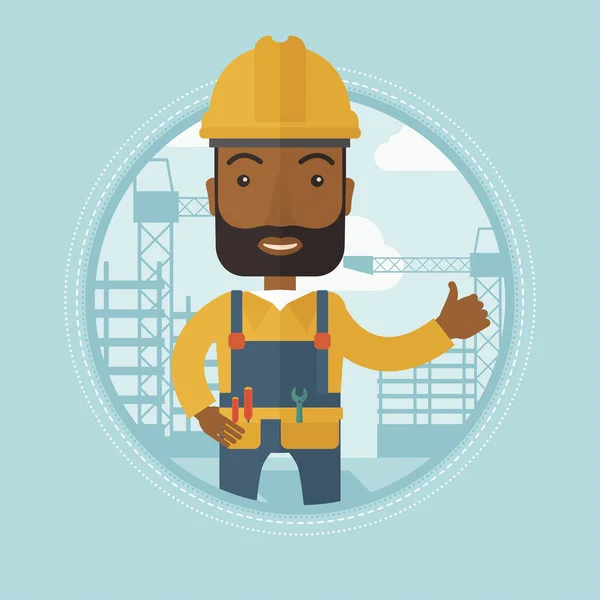 Constructor dando pulgar hacia arriba ilustración de vectores . — Vector de stock