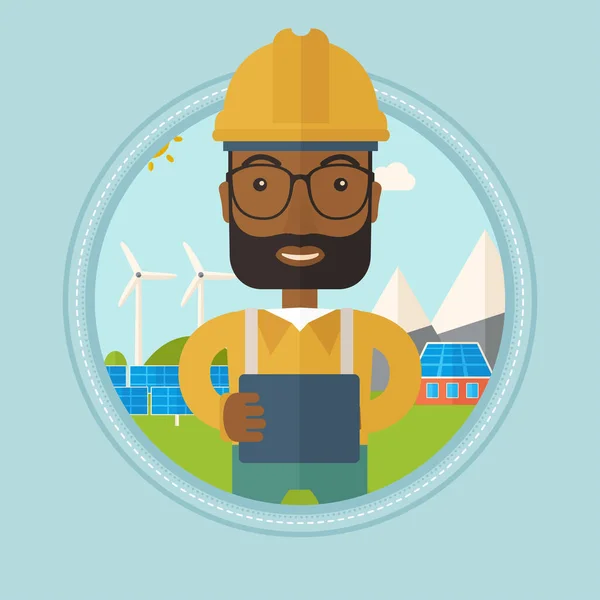 Männlicher Arbeiter eines Solarkraftwerks. — Stockvektor