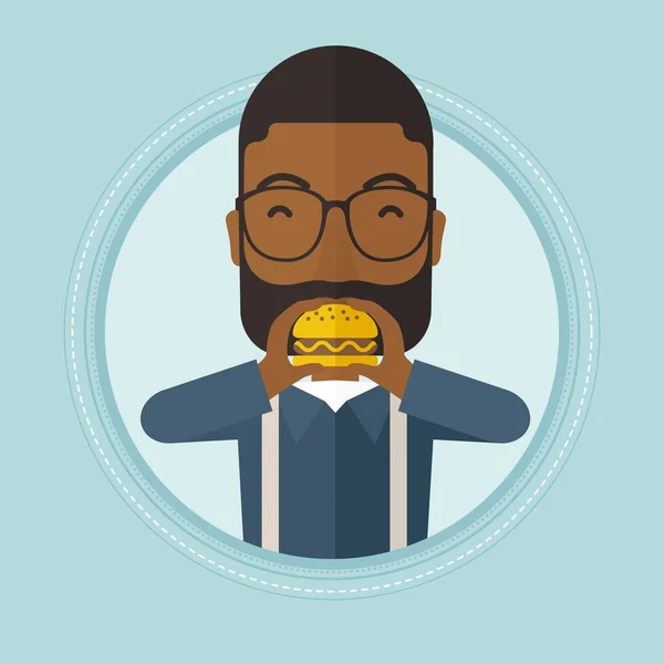 Mann isst Hamburger Vektorillustration. — Stockvektor