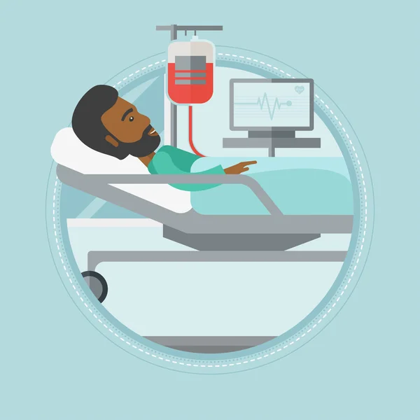 Hombre acostado en cama de hospital vector ilustración . — Vector de stock