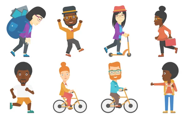 Set of tourists business and sport characters. — Stock Vector