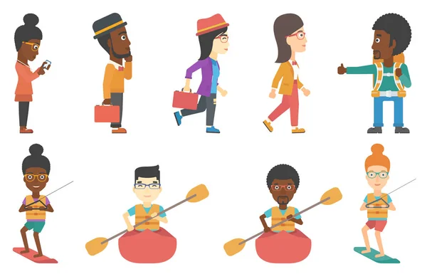 Set of tourists business and sport characters. — Stock Vector