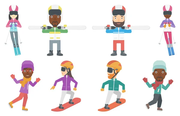 Conjunto vectorial de personajes deportivos de invierno . — Archivo Imágenes Vectoriales