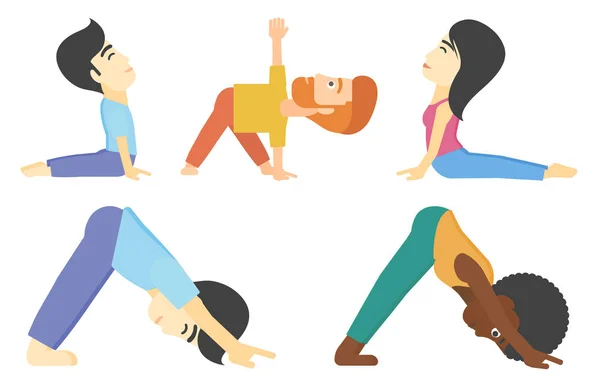 Vector set van mannen en vrouwen beoefenen van yoga. — Stockvector