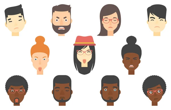 Conjunto de rostros humanos que expresan diferentes emociones . — Vector de stock