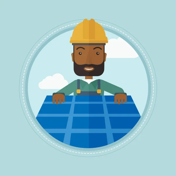 Constructor installing solar panel. — Stock Illustration Constructor installing solar panel. Stock Illustration