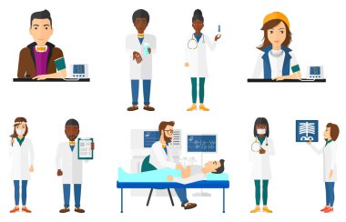 Vektör set doktor karakterler ve hastaların.