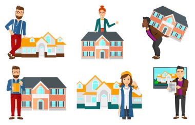 Emlak Ofisleri ve ev sahipleri vektör kümesi.