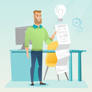 Onun iş rapor sunma işadamı.