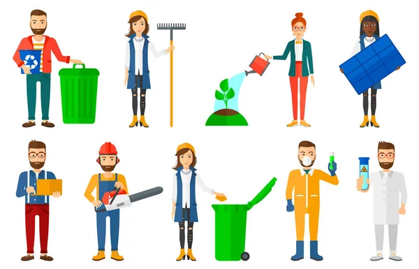Vector set of characters on ecology issues. — Stock Vector