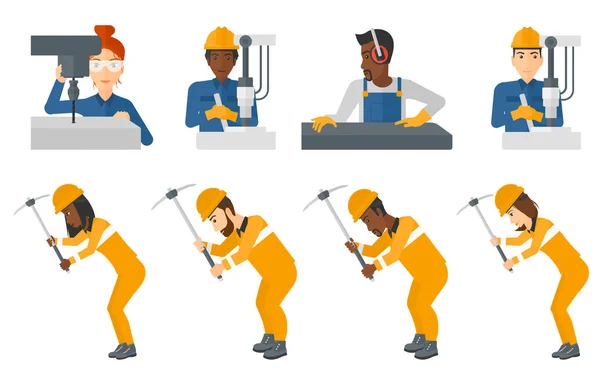 Vector set of industrial workers. — Stock Vector