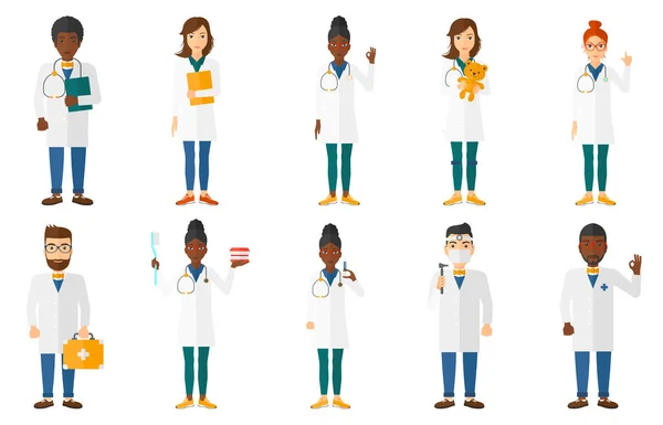 Vector set of doctor characters and patients. — Stock Vector
