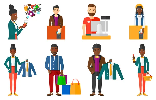 Vector set of shopping people characters. — Stock Vector