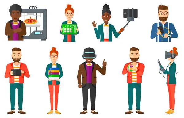 Conjunto vectorial de personas que utilizan tecnologías modernas . — Vector de stock