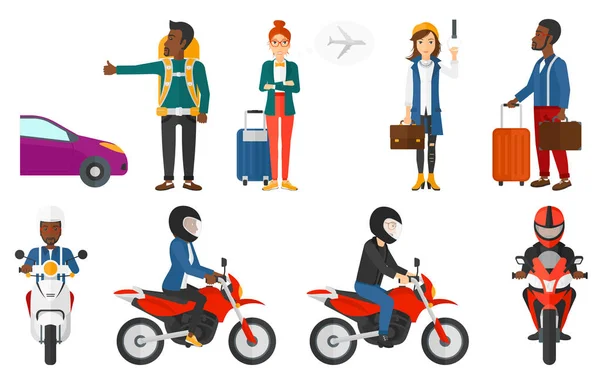 Transportation vector set with people traveling. — Stock Vector