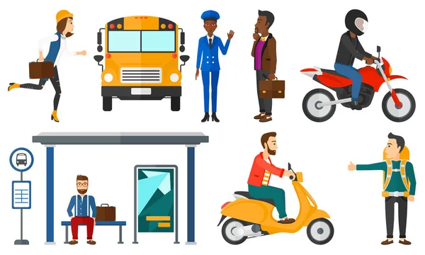 Transportation vector set with people traveling. — Stock Vector