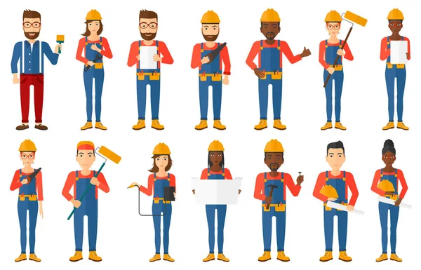 Conjunto vectorial de constructores y constructores de personajes — Vector de stock