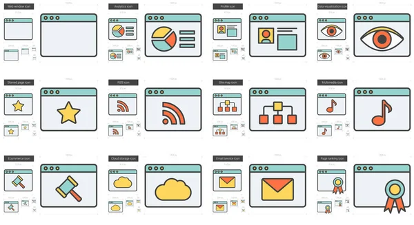Ensemble d'icône de ligne d'application . — Image vectorielle