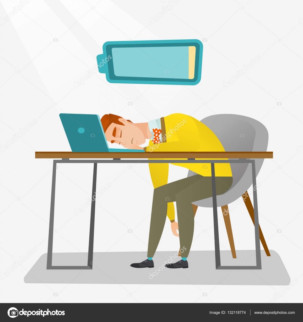 Tired Employee Sleeping At Workplace — Stock Vector © Visualgeneration