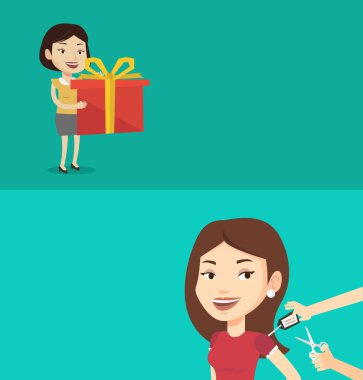 Metin için yer ile iki alışveriş afiş.