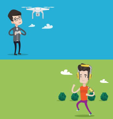 Metin için yer ile iki teknoloji afiş.