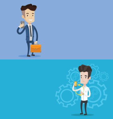 Metin için yer ile iki teknoloji afiş.