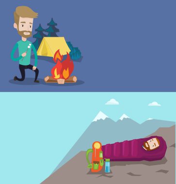 İki afiş metin için yer ile seyahat.