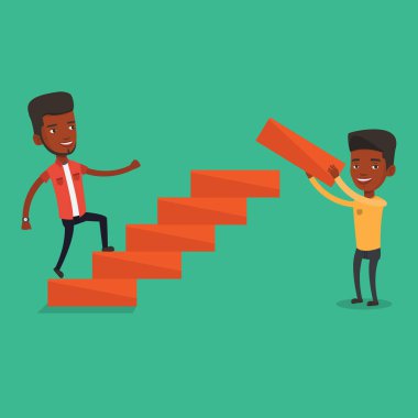 Yukarı vektör çizim çalıştıran iş adamı.