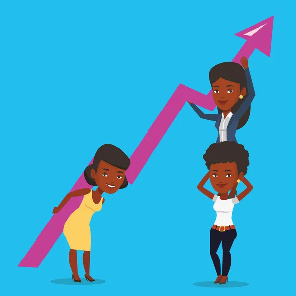 Tre donne imprenditrici con grafico della crescita . — Vettoriale Stock