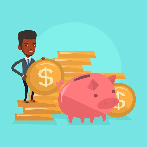 Man putting coin in piggy bank vector illustration — Stock Vector