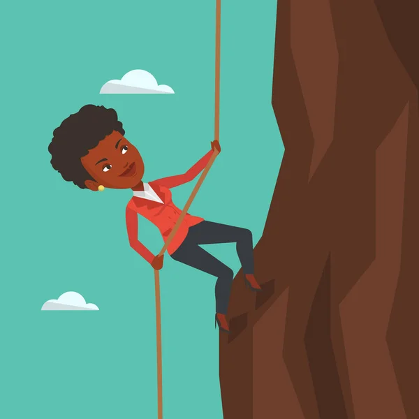 Business woman climbing on the mountain. — Stock Vector