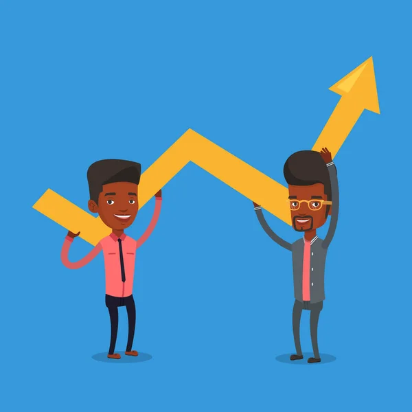 Two businessmen holding growth graph. — Stock Vector