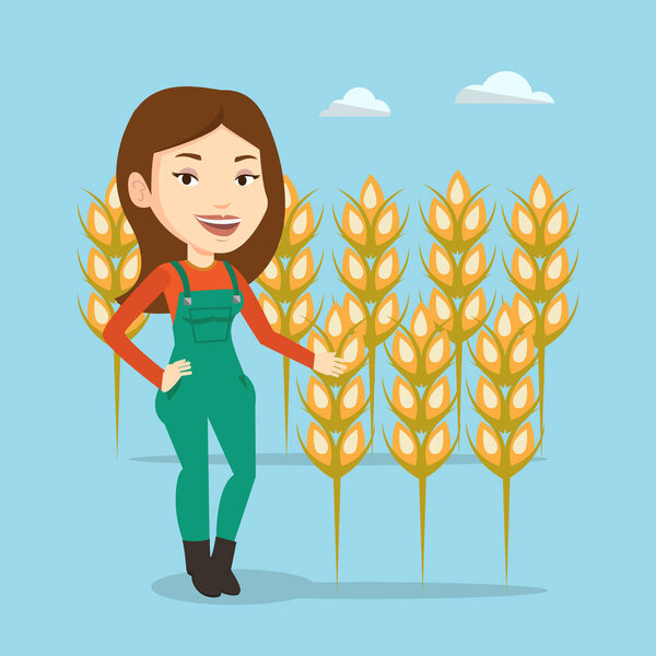 Farmer in wheat field vector illustration.