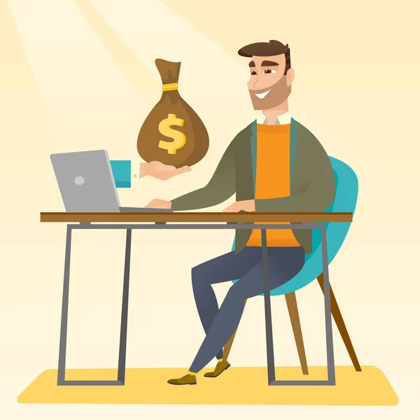 Businessman earning money from online business. — Stock Vector