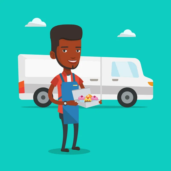 Baker delivering cakes vector illustration. Vector Graphics