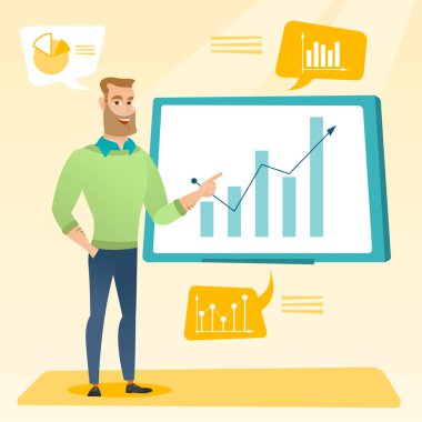 Finansal verilerin inceleme sunan iş adamı.