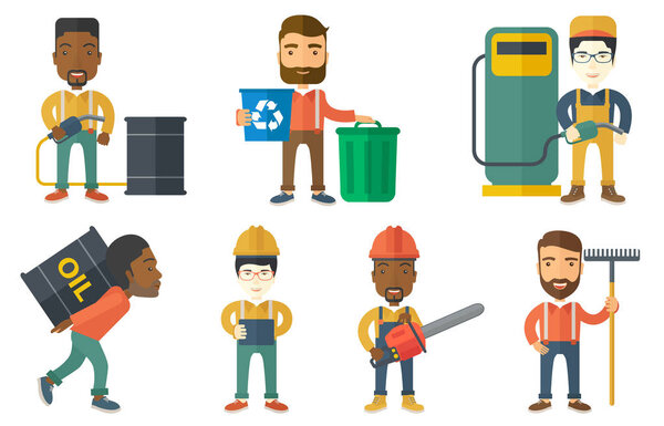 Vector set of characters on ecology issues.