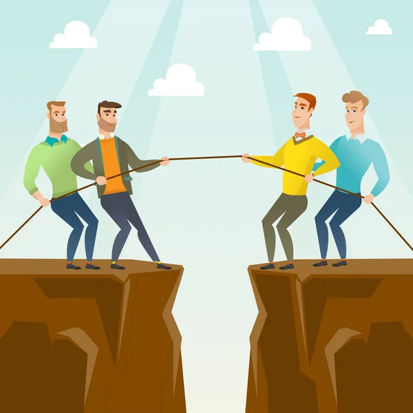 Two groups of business people pulling rope. — Stock Vector