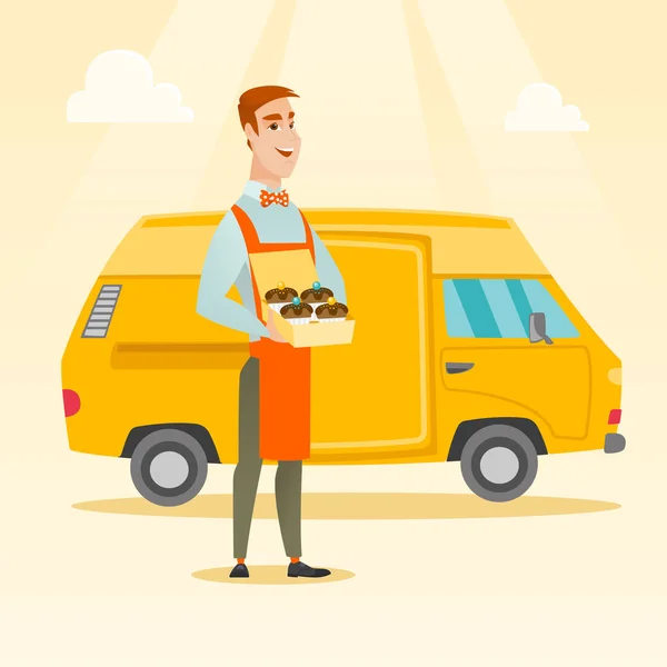 Baker delivering cakes vector illustration. Vector Graphics