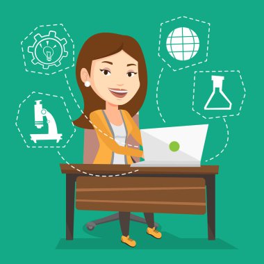 Dizüstü vektör çizim üzerinde çalışma öğrenci.