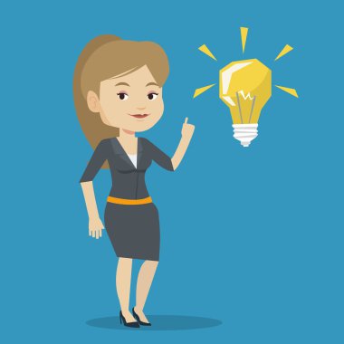 Fikir ampul vektör çizim işaret eden öğrenci