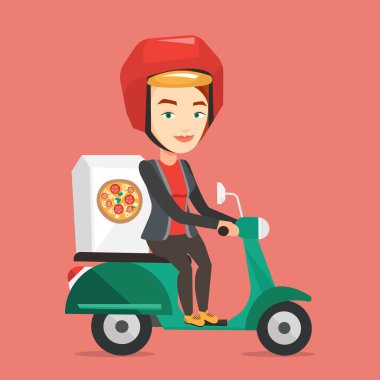 Scooter üzerinde pizza teslim kadın.